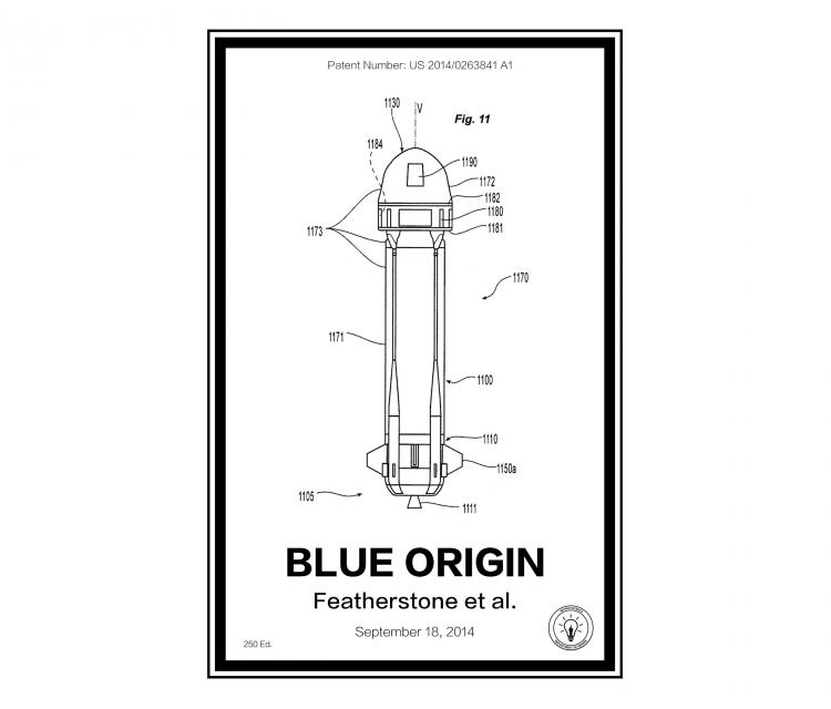 Blue Origin Spaceship Retro Patent Print Designs - Technology and Gadget patent prints you can hang on your wall