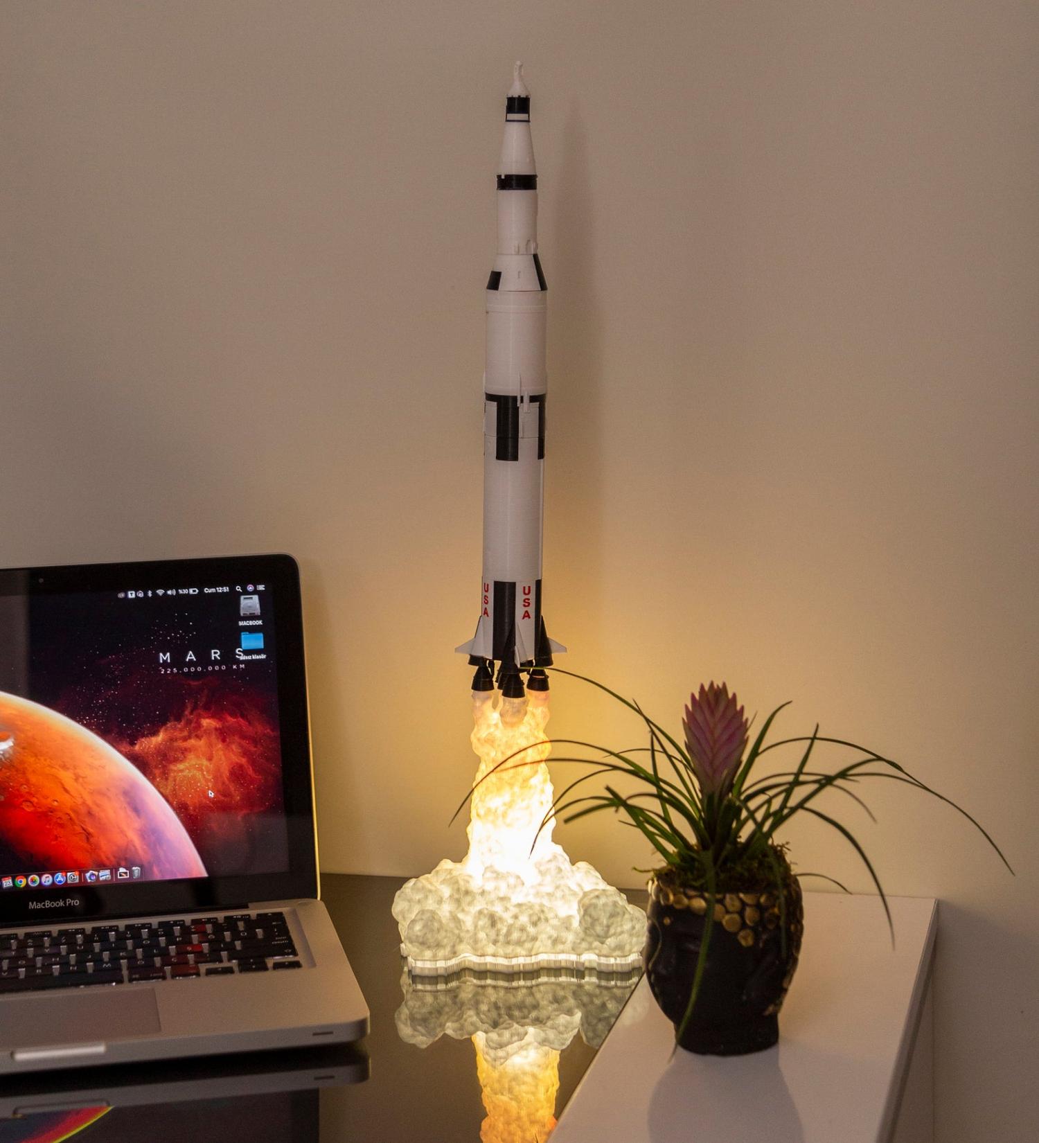 Retro Rocketship Desk Lamp Made From Pipes