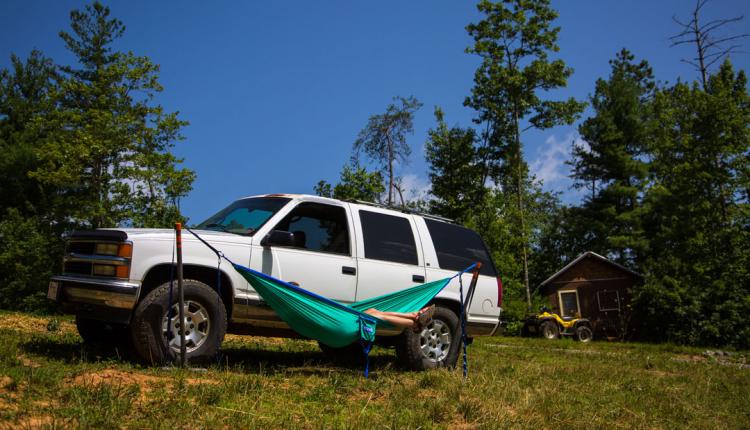 Roadie Hammock - Hammock Uses Car's Weight To Hold Up Hammock - Eagle's Nest Outfitters Car Hammock