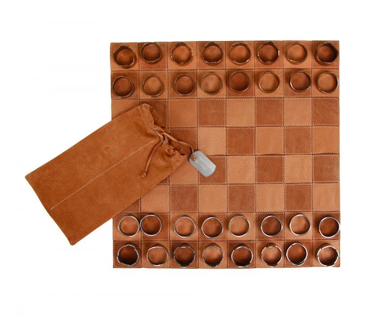 Classy Roll-Up Leather Chess Set - Stainless Steel Pieces