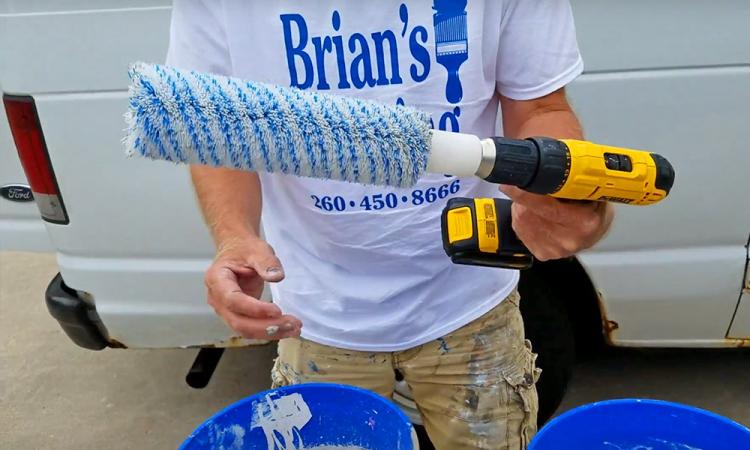 Roller Ready Paint Roller Cleaner cleans dirty paint rollers in seconds using a cordless drill - Drill bit paint roller cleaner
