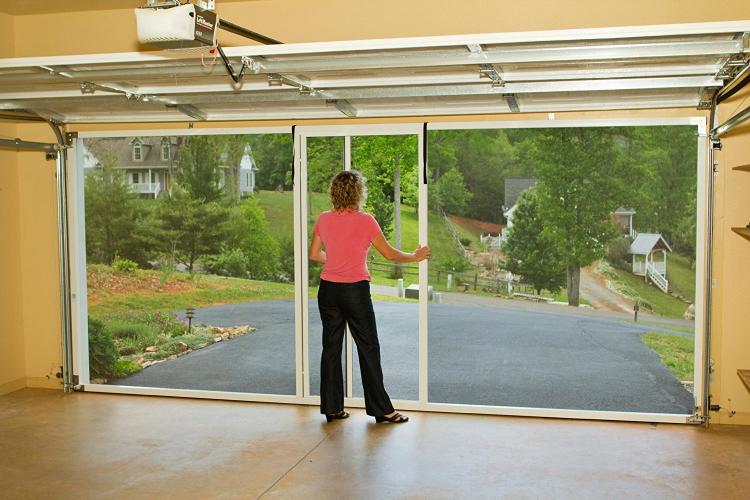 Rolling Mosquito Screen Attaches To Your Garage Door Track - Lifestyle screens garage door bug screen with sliding door