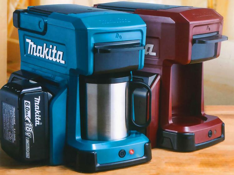 Makita Ultra-rugged  portable job site coffee maker is powered by power tool batteries - Construction site coffee maker