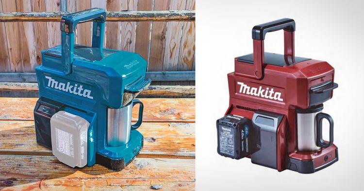 Makita Ultra-rugged  portable job site coffee maker is powered by power tool batteries - Construction site coffee maker