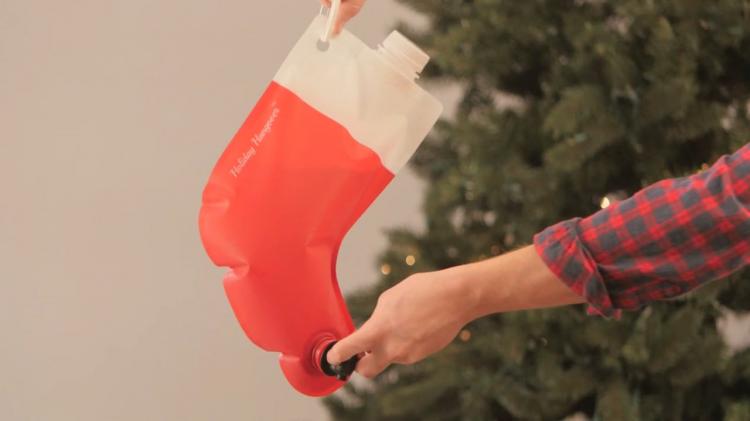 Santa's Stocking Flask and Wine Bag - Santa Flask - Stocking Liquor Bag