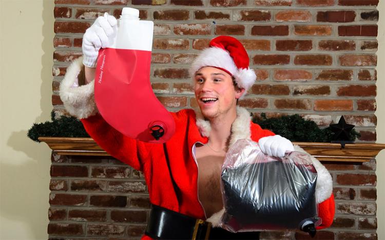 Santa's Stocking Flask and Wine Bag - Santa Flask - Stocking Liquor Bag