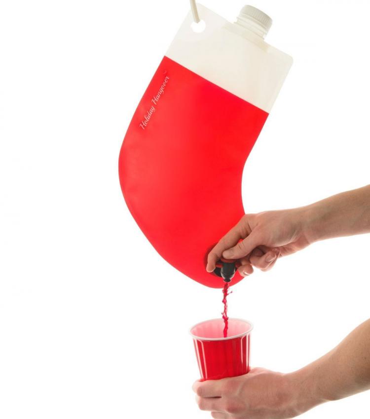 Santa's Stocking Flask and Wine Bag - Santa Flask - Stocking Liquor Bag