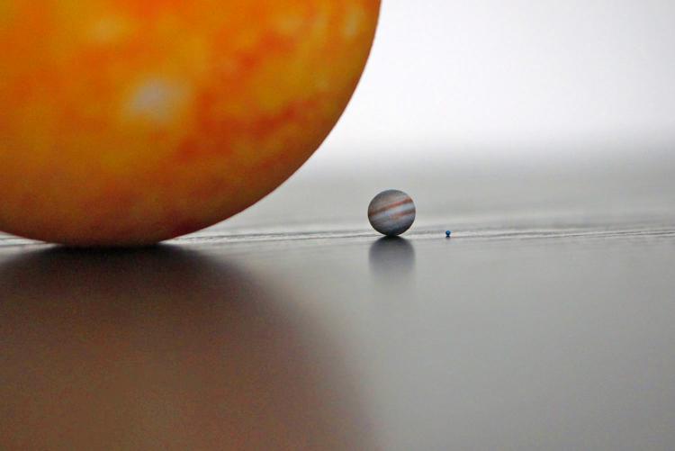 Scaled Replica Of the Sun, Jupiter, and Earth - 3D printed replica of Sun, Jupiter, and Earth