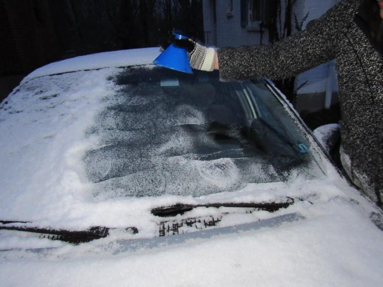 Scrape-a-Round Cone shaped windshield ice scraper and snow remover - Ice scraper doubles as funnel