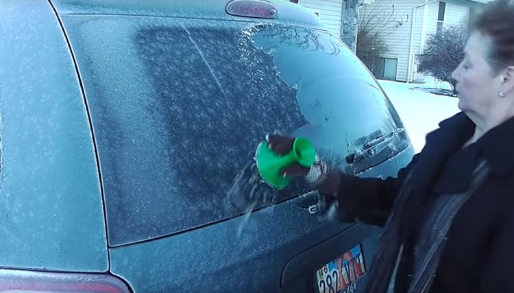 Scrape-a-Round Cone shaped windshield ice scraper and snow remover - Ice scraper doubles as funnel