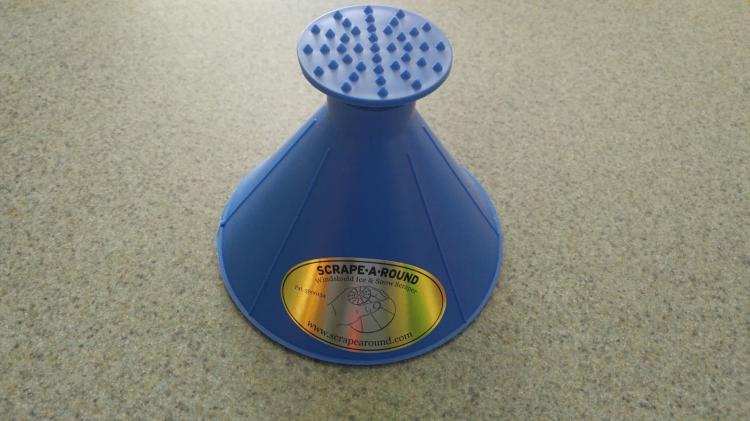 Scrape-a-Round Cone shaped windshield ice scraper and snow remover - Ice scraper doubles as funnel