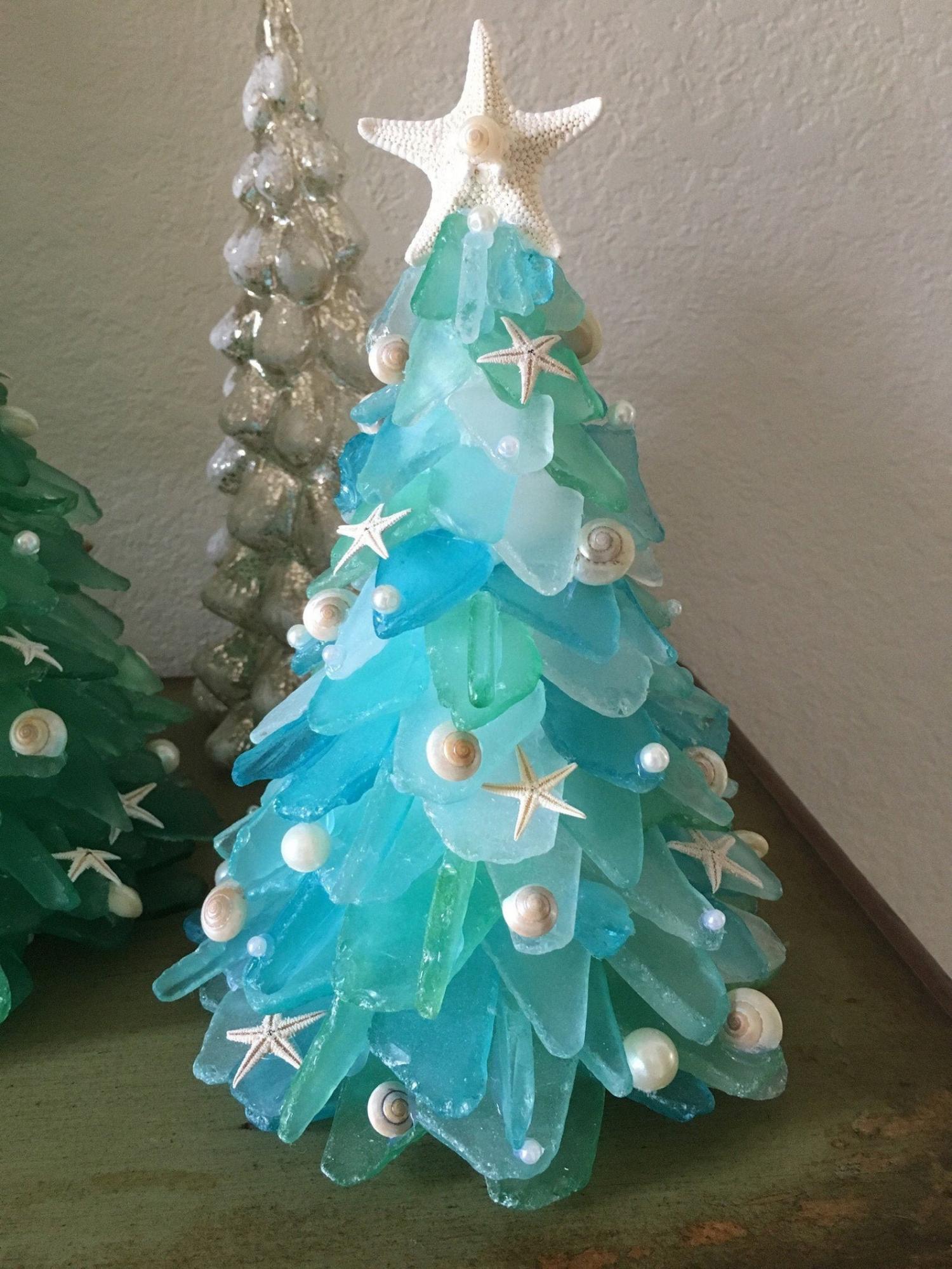 Sea Glass Christmas Trees - Tropical design sea glass Christmas tree decor