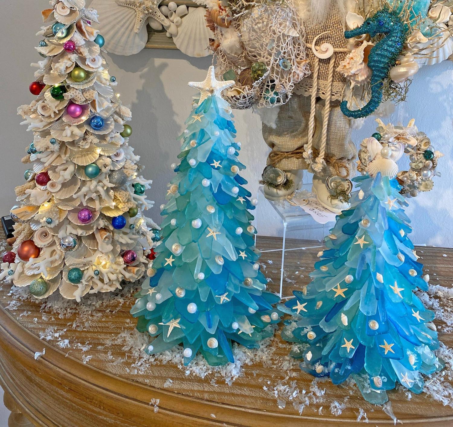 Sea Glass Christmas Trees - Tropical design sea glass Christmas tree decor