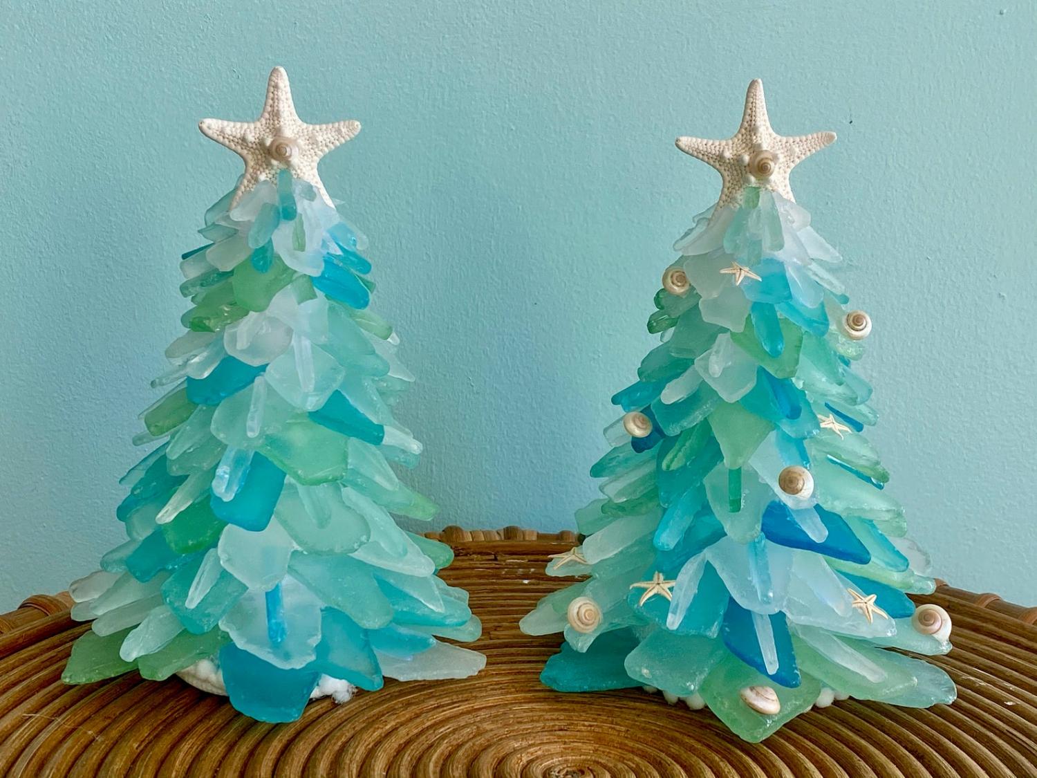 Sea Glass Christmas Trees - Tropical design sea glass Christmas tree decor