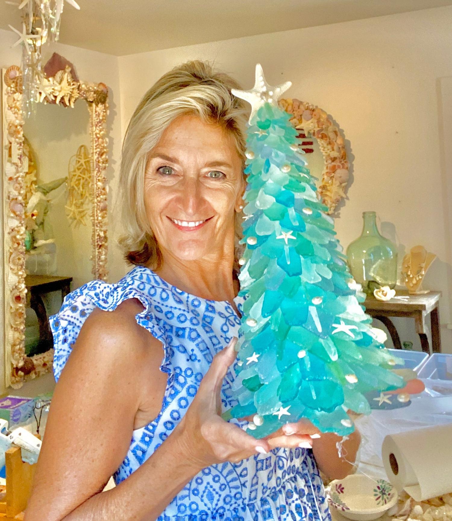 Sea Glass Christmas Trees - Tropical design sea glass Christmas tree decor