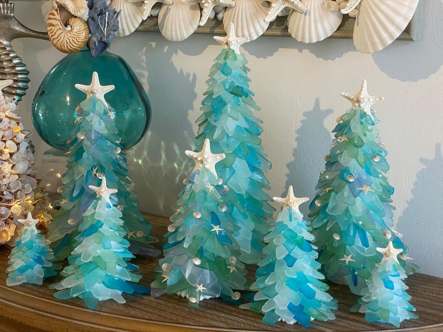 Sea Glass Christmas Trees - Tropical design sea glass Christmas tree decor
