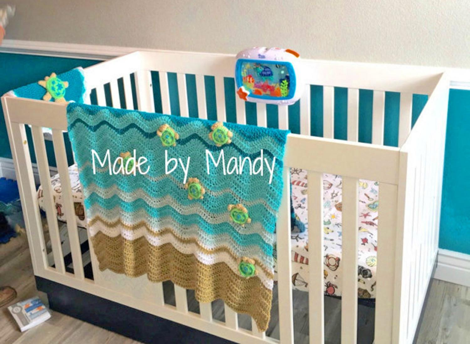 Sea Turtle Beach Blanket - DIY Crochet Sea Turtles Entering The Water On Beach Blanket