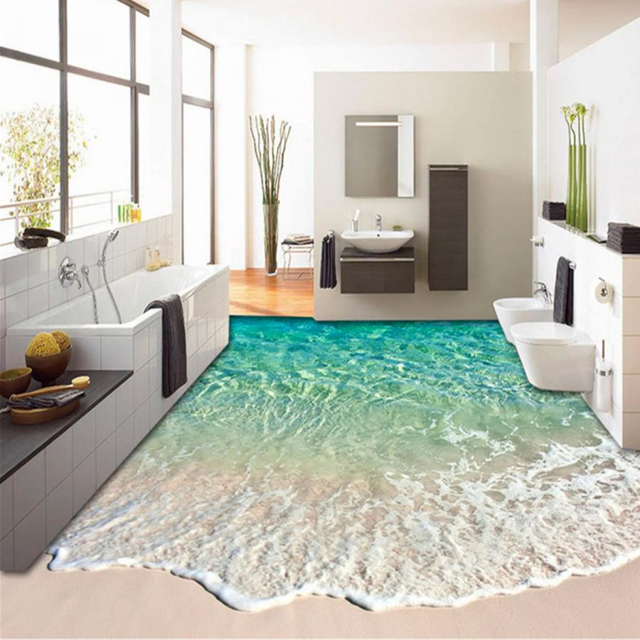 This Self-Adhesive Beach Floor Mural Turns Your Bathroom Into a Sandy Beach