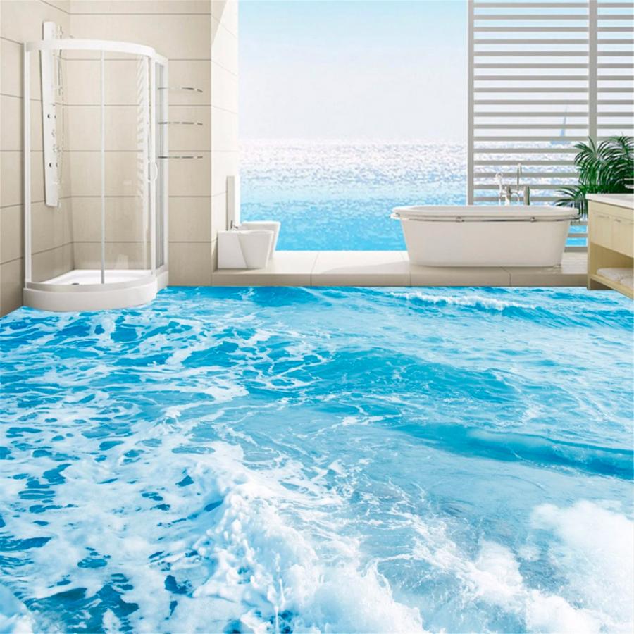 This Self-Adhesive Beach Floor Mural Turns Your Bathroom Into a Sandy Beach