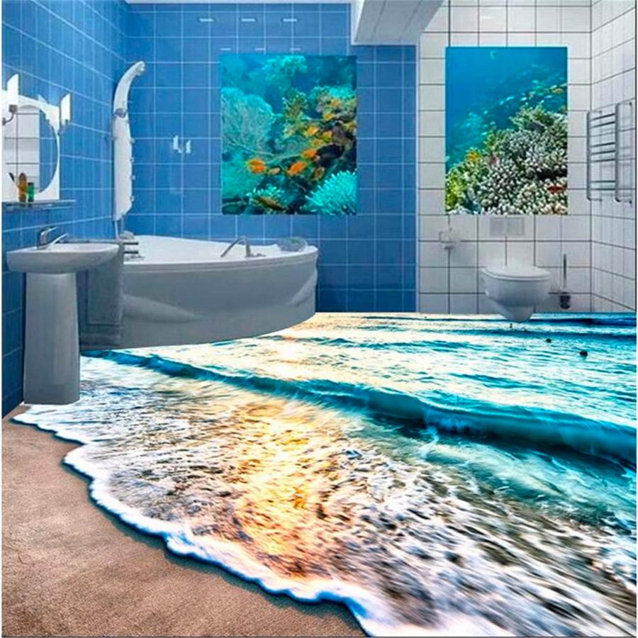 This Self-Adhesive Beach Floor Mural Turns Your Bathroom Into a Sandy Beach