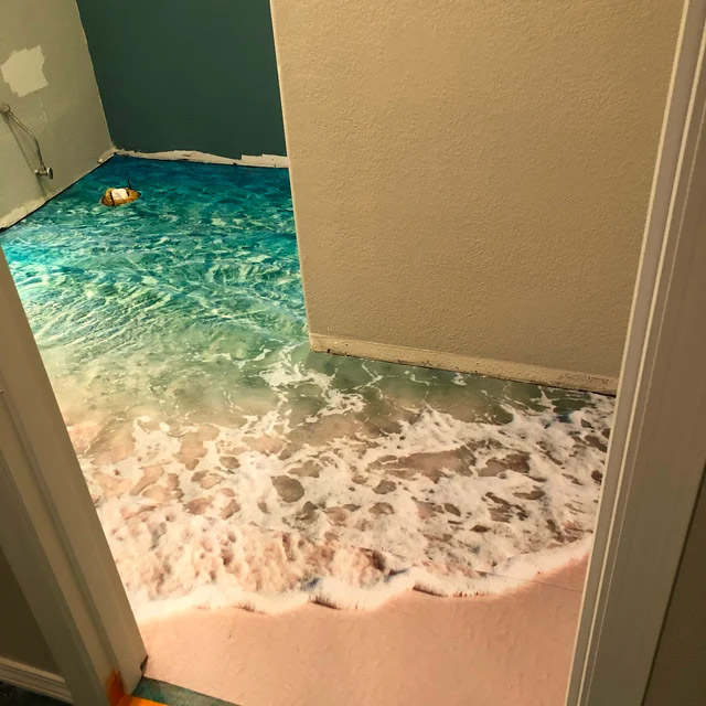 This Self-Adhesive Beach Floor Mural Turns Your Bathroom Into a Sandy Beach