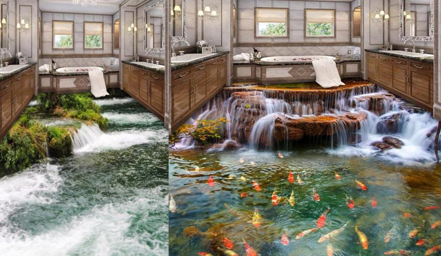 This Self-Adhesive Beach Floor Mural Turns Your Bathroom Into a Sandy Beach