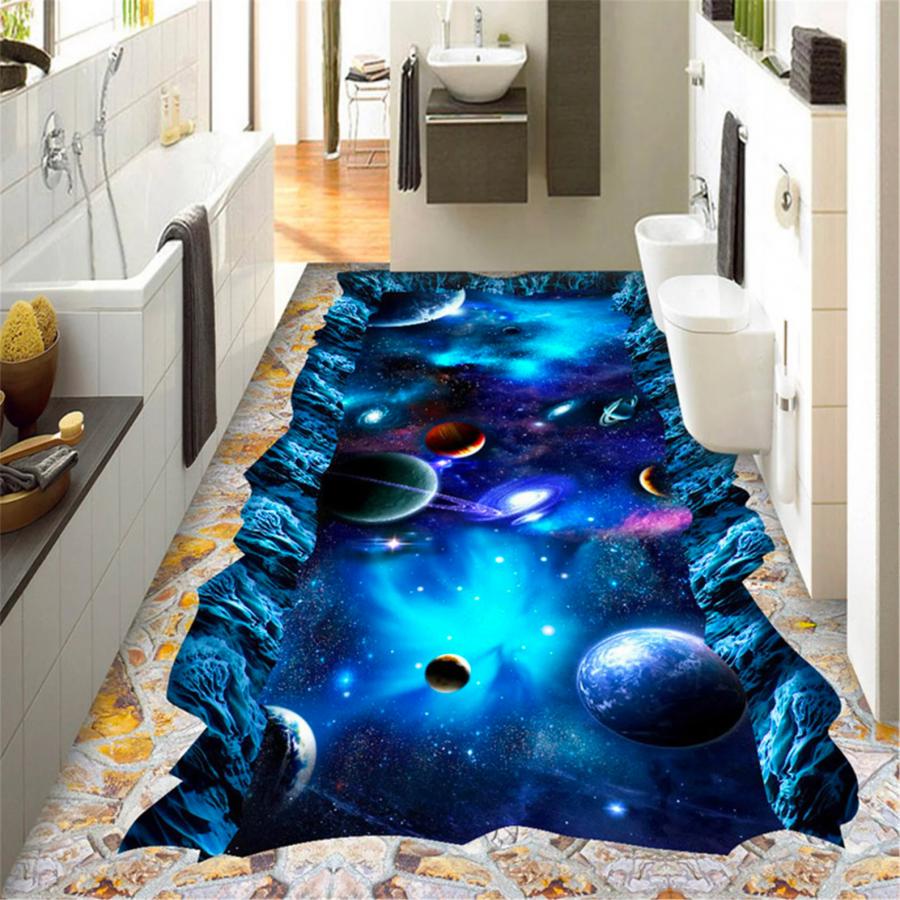 This Self-Adhesive Beach Floor Mural Turns Your Bathroom Into a Sandy Beach