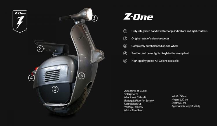Self-Balancing Mono-Wheel Scooter Made To Look Like a Vespa - Retro Italian Vespa Scooter One Wheel
