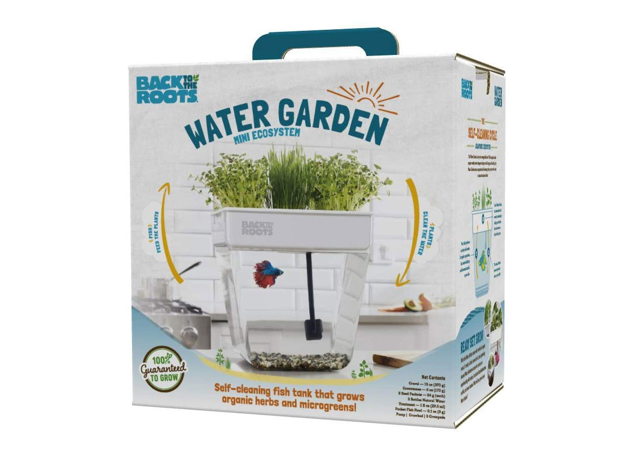 Self-Cleaning Fish Tank Garden Grows Food Using Your Your Fish's Waste - back to the roots fish tank herb garden