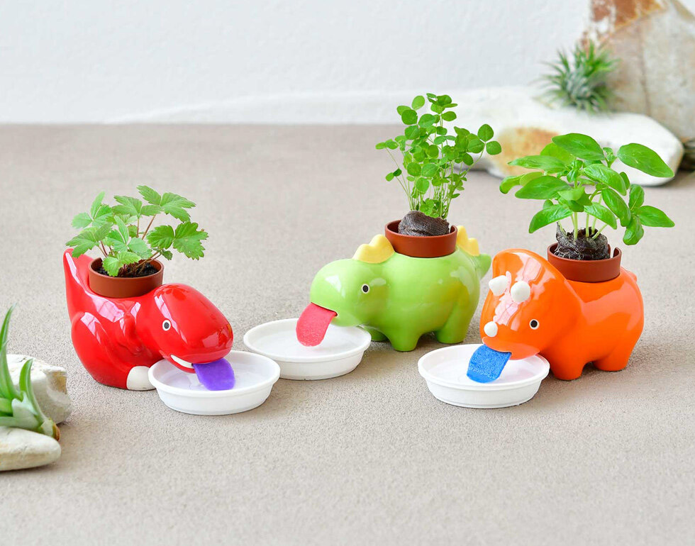 Self-Watering Dinosaur Planters Slurp Up Their Water As They Need It