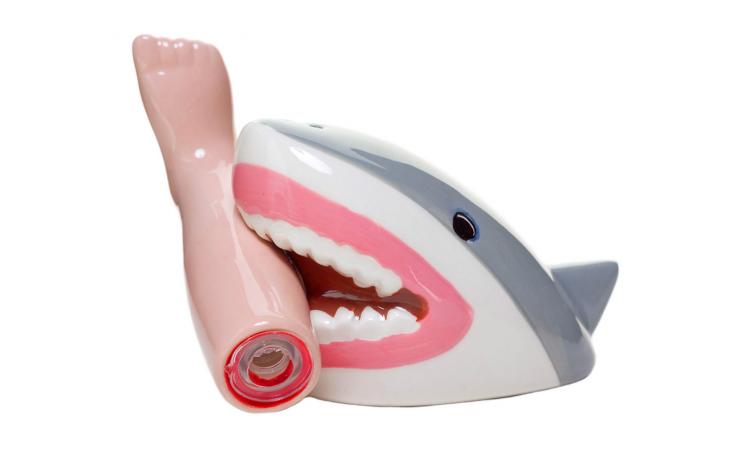 Shark Attack With Bloody Foot Salt and Pepper Set - Severed Foot Shark Attack Seasoning Set