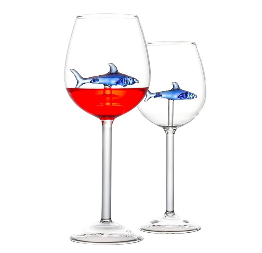 Shark wine glass - Shark swimming inside glass of red wine