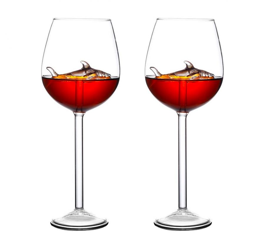 Shark wine glass - Shark swimming inside glass of red wine