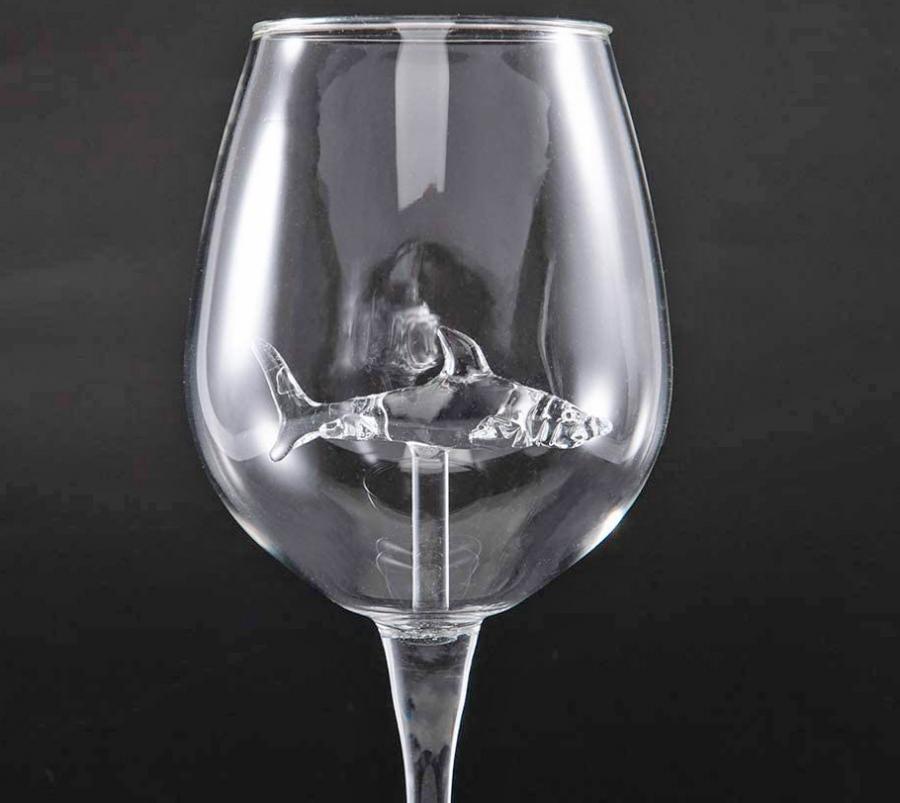 Shark wine glass - Shark swimming inside glass of red wine
