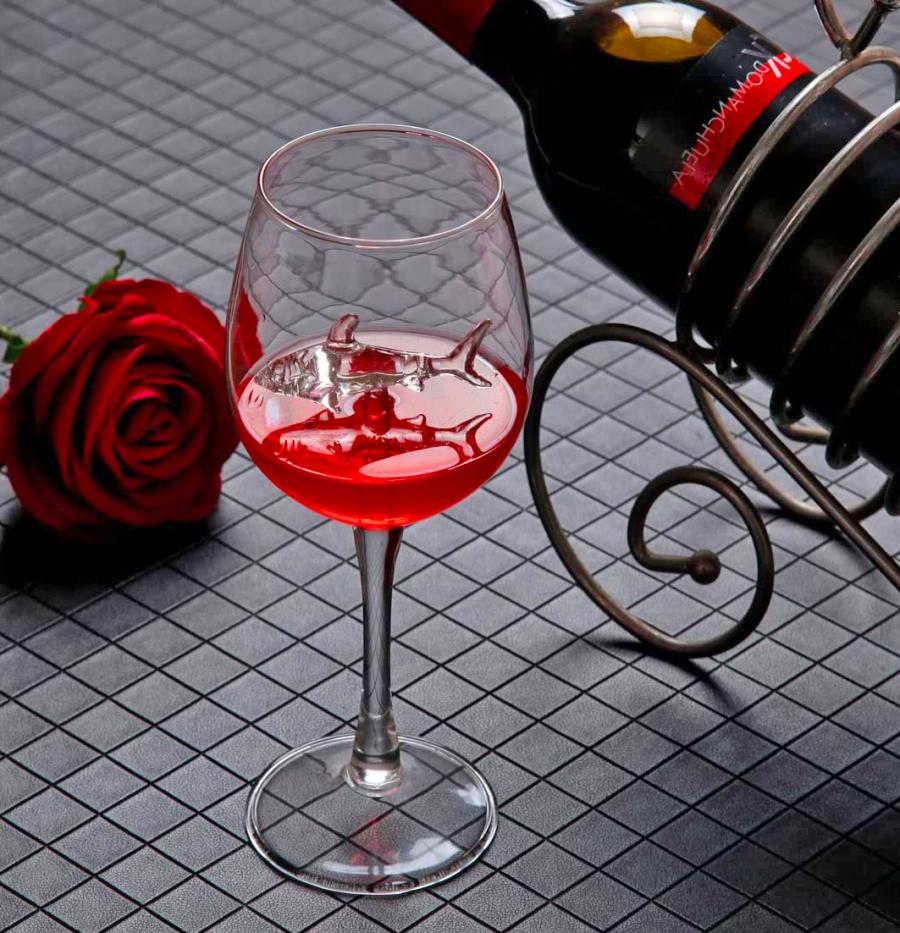 Shark wine glass - Shark swimming inside glass of red wine