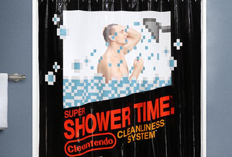 Pixelated Nintendo Cartridge Shower Curtain - Shower Time Shower Curtain