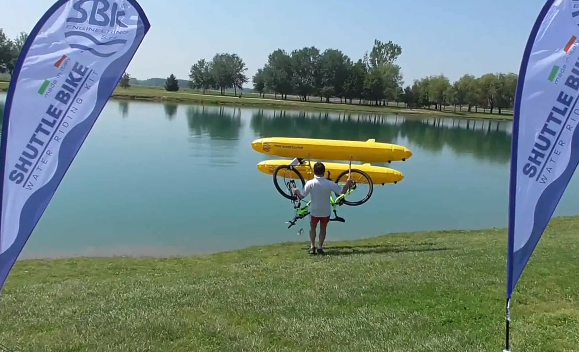 Shuttle Bike Bicycle Pontoon Boat Kit Turns Your Bike into a floating boat