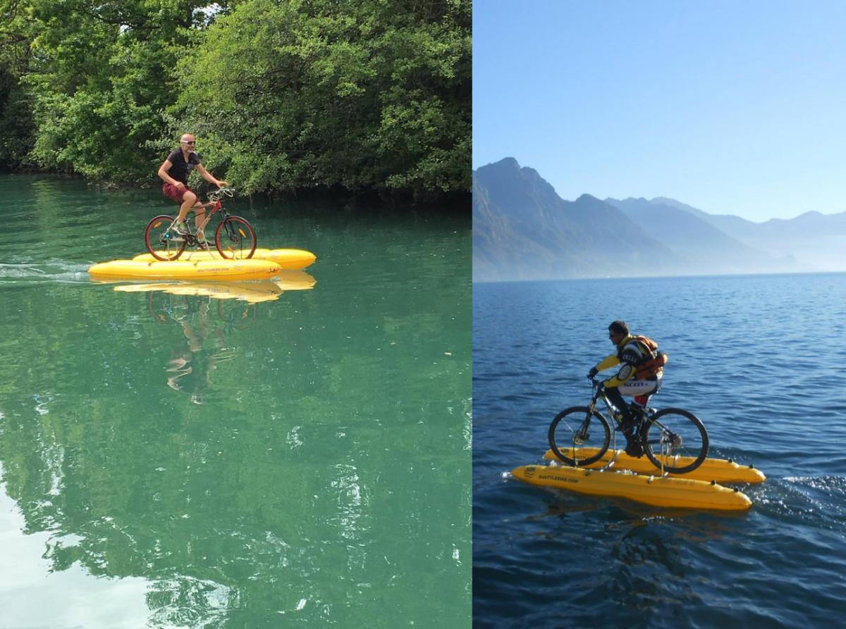 Shuttle Bike Bicycle Pontoon Boat Kit Turns Your Bike into a floating boat