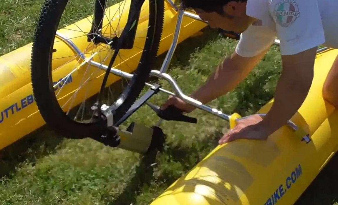 Shuttle Bike Bicycle Pontoon Boat Kit Turns Your Bike into a floating boat