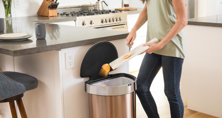Simplehuman Auto opening sensor trash can - Has storage pocket inside bin for keeping extra trash bags - Modern Trash Can
