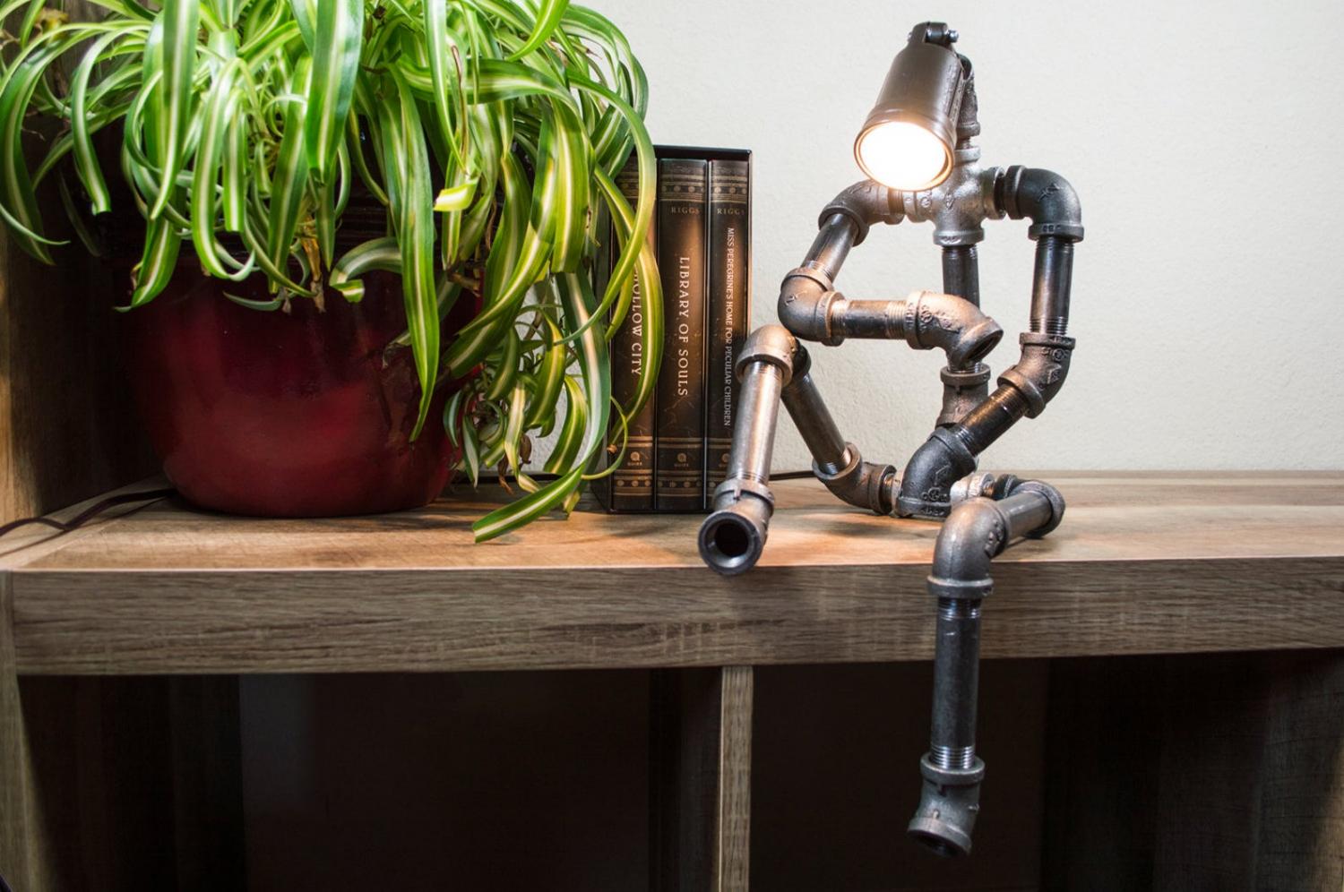 Sitting Pipe Robot Lamp - Industrial design thinking pipe man with lamp for head