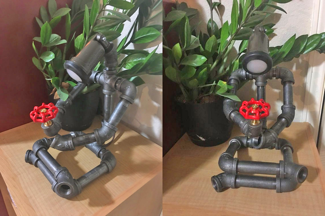 Sitting Pipe Robot Lamp - Industrial design thinking pipe man with lamp for head