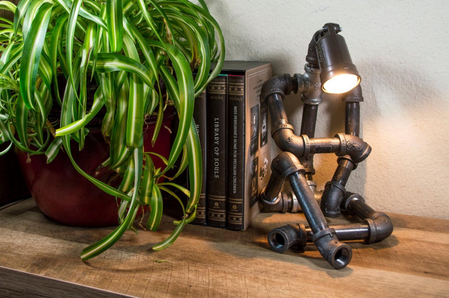 Sitting Pipe Robot Lamp - Industrial design thinking pipe man with lamp for head