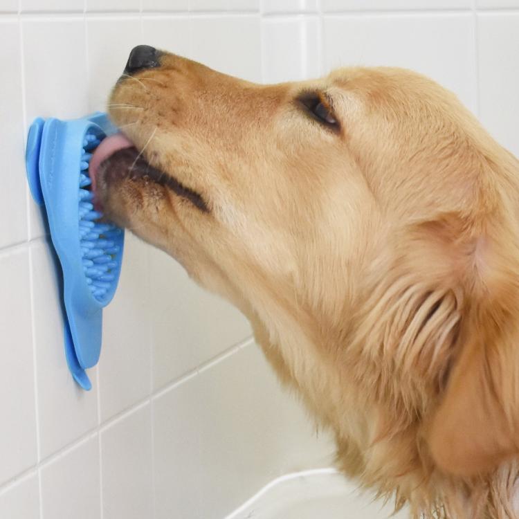 Slow Treater: Wall Mounted Treat Lick To Distract Dogs While Bathing - Peanut butter dog bath distraction tool
