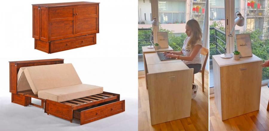 Transforming Cabinet Turns Into Tiny Desk With a Hidden Chair