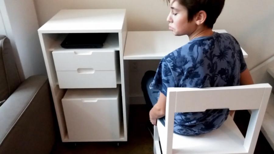 Transforming Cabinet Turns Into Tiny Desk With a Hidden Chair