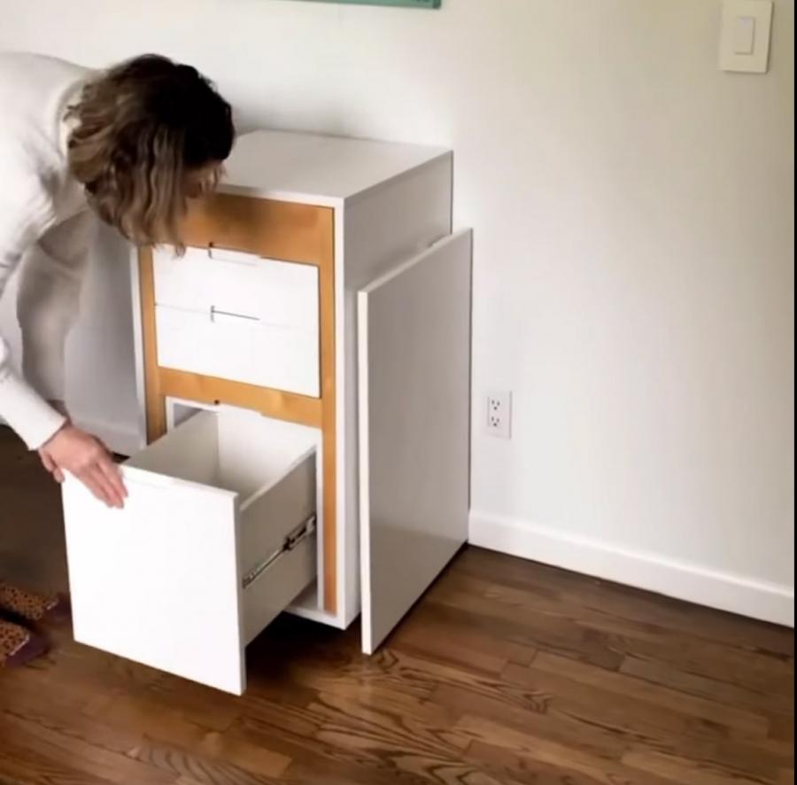 Transforming Cabinet Turns Into Tiny Desk With a Hidden Chair