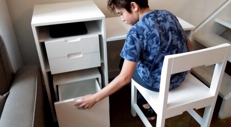 Transforming Cabinet Turns Into Tiny Desk With a Hidden Chair
