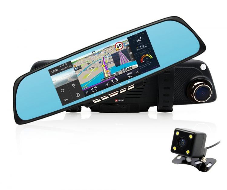 Smart Rear-View Mirror - Smart Car Mirror With Touchscreen, GPS Navigation, and Dual Dash-cams