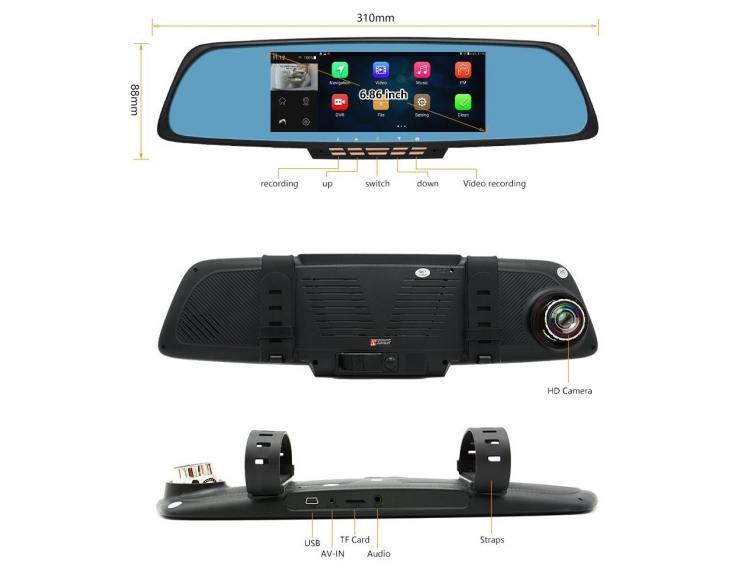 Smart Rear-View Mirror - Smart Car Mirror With Touchscreen, GPS Navigation, and Dual Dash-cams